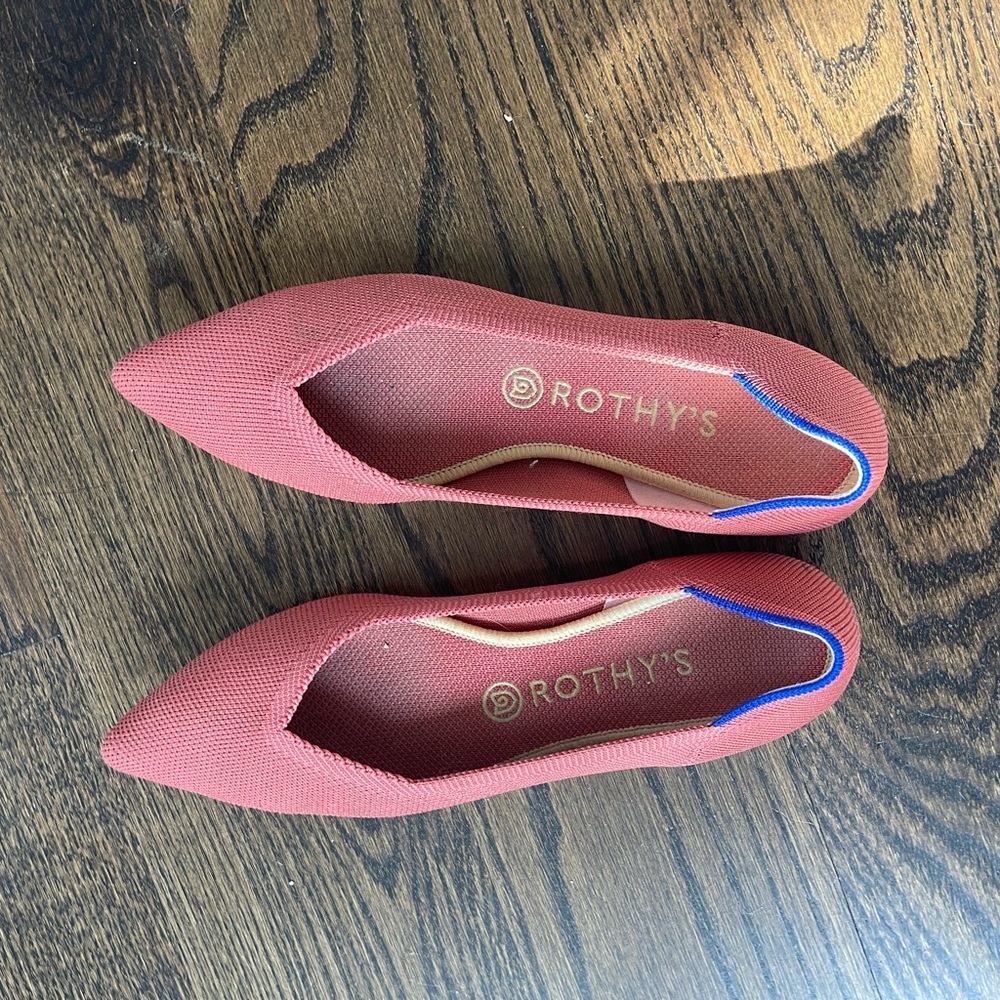 Rothy's Coral Pink Pointed Knit Flats